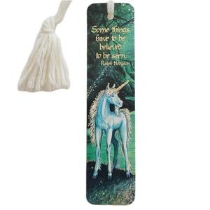 Vintage 80s Bookmark Unicorn Ralph Hodgson Green Gold Embossed 1982 Antioch H479
